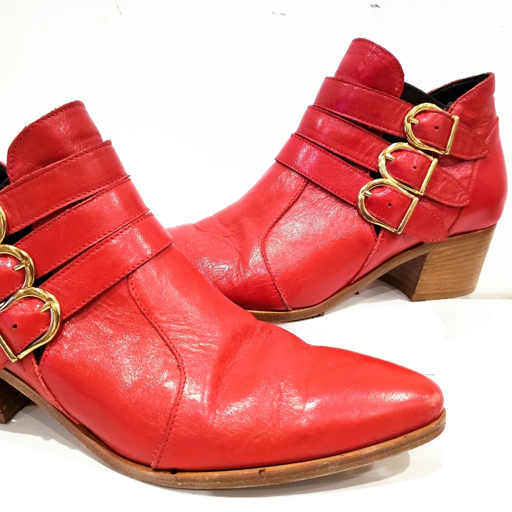 Modern Vice Chloe Heeled Red Leather Ankle Bootie